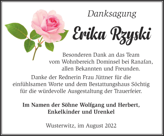 Traueranzeige von Erika Rzyski von Märkische Oderzeitung