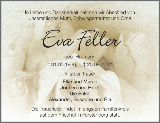 Anzeige Eva Feller