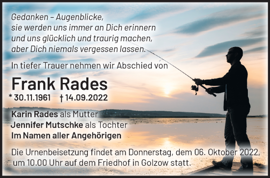 Traueranzeige von Frank Rades von Märkische Oderzeitung