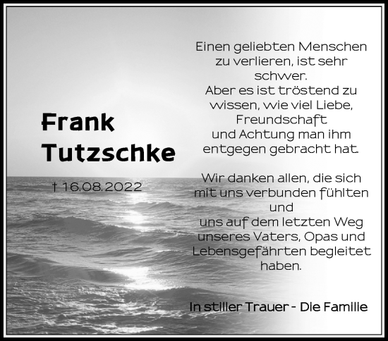 Traueranzeige von Frank Tutzschke von Märkische Oderzeitung