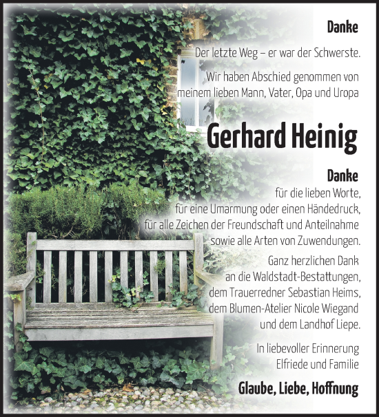 Traueranzeige von Gerhard Heinig von Märkische Oderzeitung