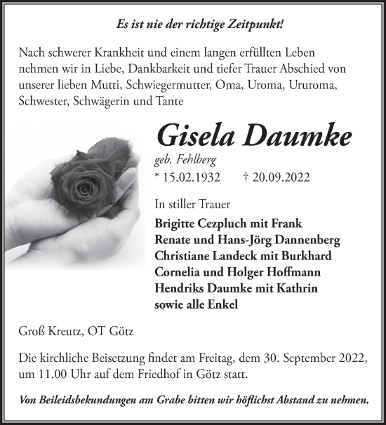 Traueranzeige von Gisela Daumke von Märkische Oderzeitung