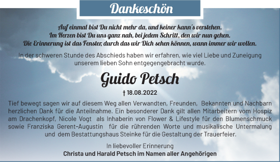 Traueranzeige von Guido Petsch von Märkische Oderzeitung