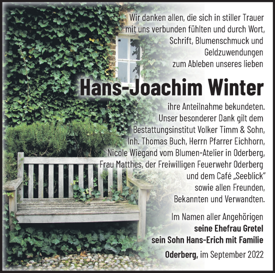 Traueranzeige von Hans-Joachim Winter von Märkische Oderzeitung