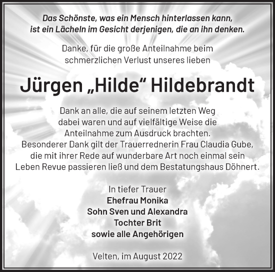 Traueranzeige von Jürgen Hildebrandt von Märkische Oderzeitung