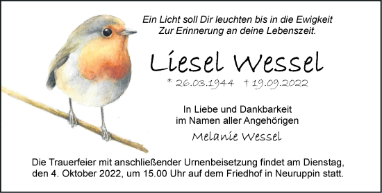 Anzeige Liesel Wessel
