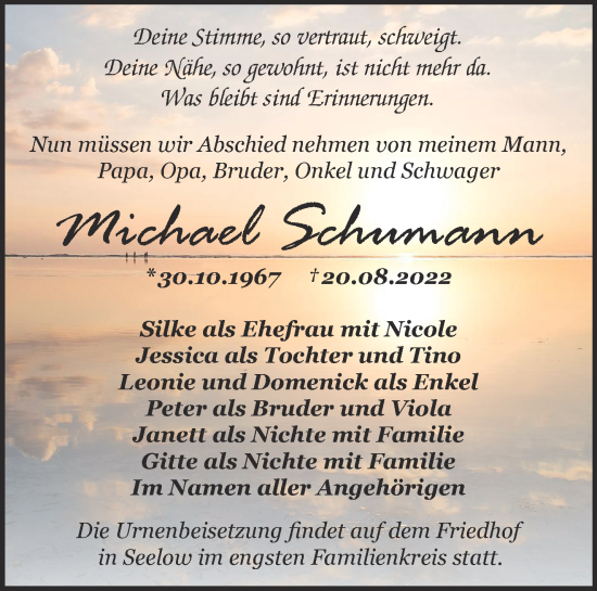 Traueranzeige von Michael Schumann von Märkische Oderzeitung