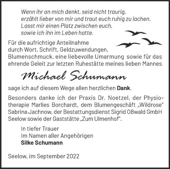 Traueranzeige von Michael Schumann von Märkische Oderzeitung