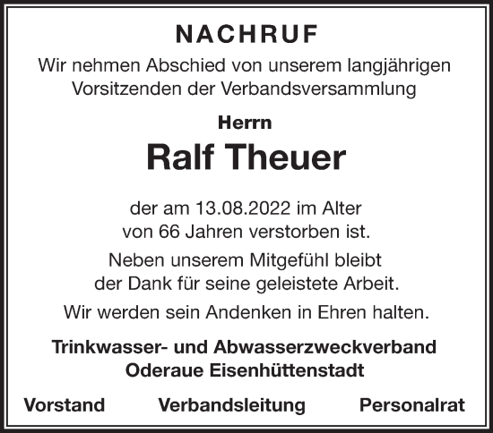 Traueranzeige von Ralf Theuer von Märkische Oderzeitung