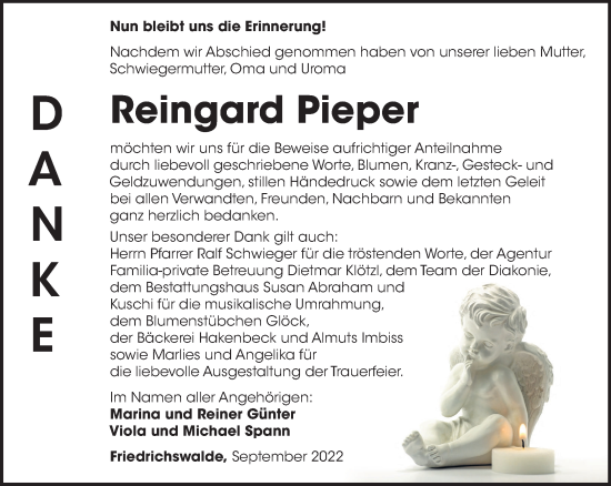 Traueranzeige von Reingard Pieper von Märkische Oderzeitung