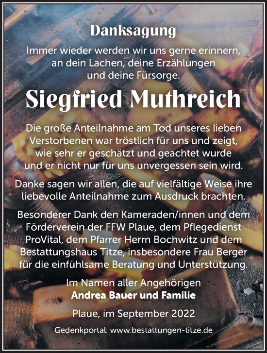 Traueranzeige von Siegfried Muthreich von Märkische Oderzeitung