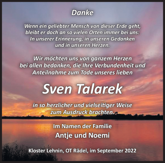 Traueranzeige von Sven Talarek von Märkische Oderzeitung