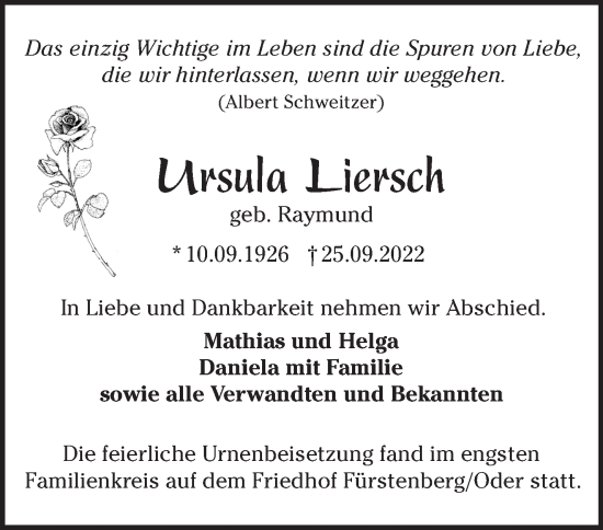 Anzeige Ursula Liersch