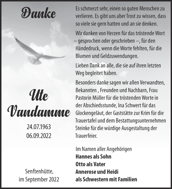 Traueranzeige von Ute Vandamme von Märkische Oderzeitung