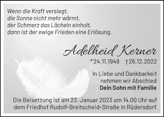 Traueranzeige von Adelheid Kerner von Märkische Oderzeitung