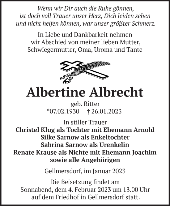 Anzeige Albertine Albrecht