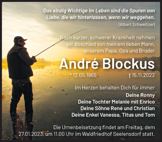 Traueranzeige von André Blockus von Märkische Oderzeitung