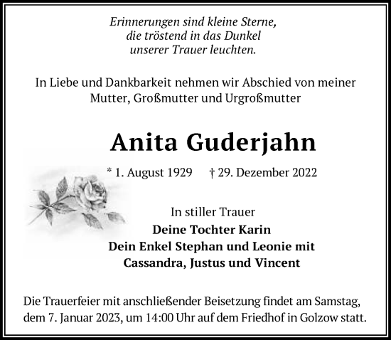 Traueranzeige von Anita Guderjahn von Märkische Oderzeitung