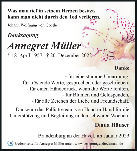 Traueranzeige von Annegret Müller von Märkische Oderzeitung