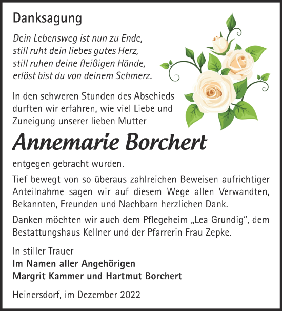 Traueranzeige von Annemarie Borchert von Märkische Oderzeitung