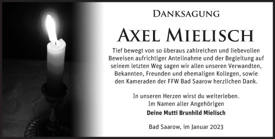 Traueranzeige von Axel Mielisch von Märkische Oderzeitung