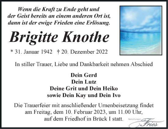 Traueranzeige von Brigitte Knothe von Märkische Oderzeitung