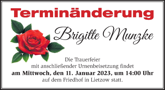 Traueranzeige von Brigitte Munzke von Märkische Oderzeitung