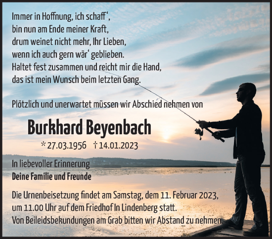 Traueranzeige von Burkhard Beyenbach von Märkische Oderzeitung