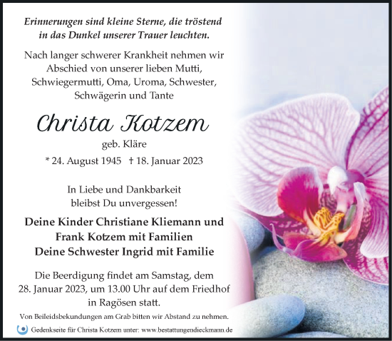 Anzeige Christa Kotzem