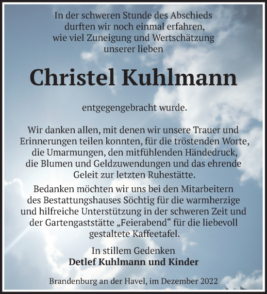 Traueranzeige von Christel Kuhlmann von Märkische Oderzeitung