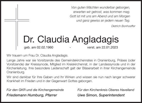 Anzeige Claudia Angladagis