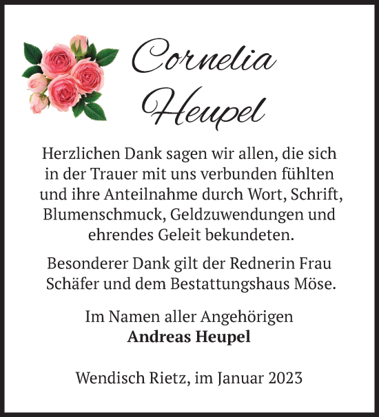 Traueranzeige von Cornelia Heupel von Märkische Oderzeitung