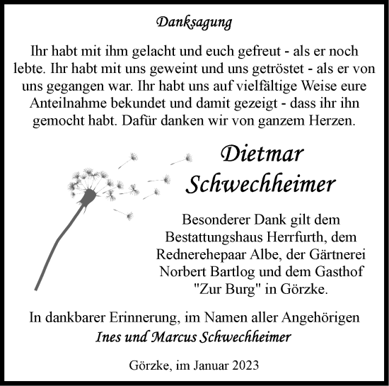 Traueranzeige von Dietmar Schwechheimer von Märkische Oderzeitung