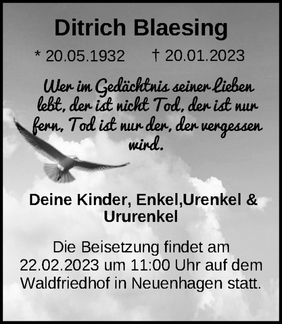 Anzeige Ditrich Blaesing