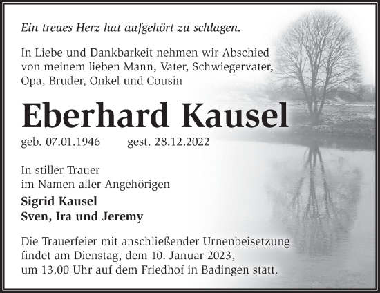 Traueranzeige von Eberhard Kausel von Märkische Oderzeitung