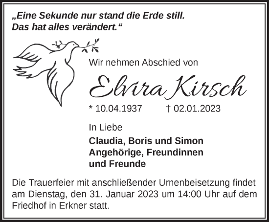 Traueranzeige von Elvira Kirsch von Märkische Oderzeitung