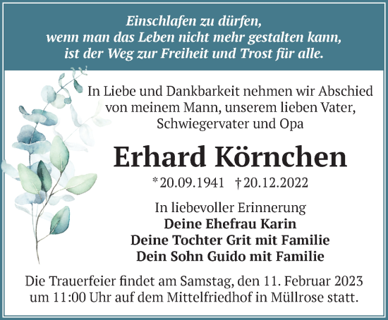 Traueranzeige von Erhard Körnchen von Märkische Oderzeitung