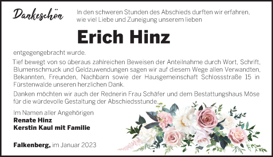 Traueranzeige von Erich Hinz von Märkische Oderzeitung