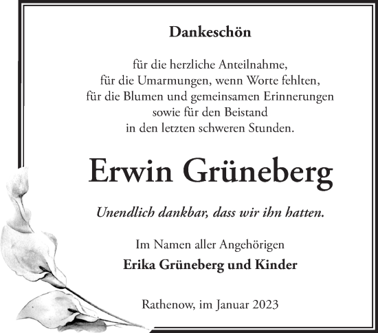 Traueranzeige von Erwin Grüneberg von Märkische Oderzeitung