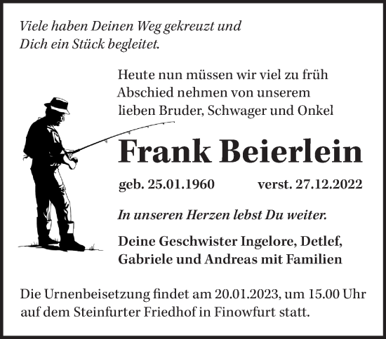 Traueranzeige von Frank Beierlein von Märkische Oderzeitung