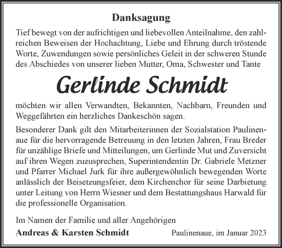 Traueranzeige von Gerlinde Schmidt von Märkische Oderzeitung