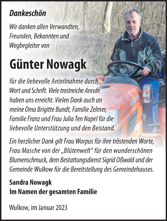 Traueranzeige von Günter Nowagk von Märkische Oderzeitung