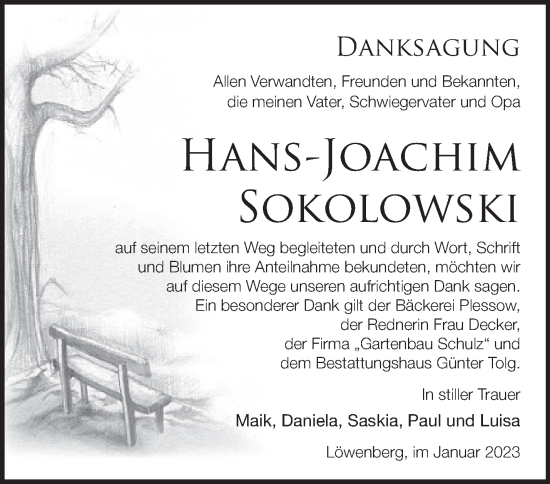 Traueranzeige von Hans-Joachim Sokolowski von Märkische Oderzeitung