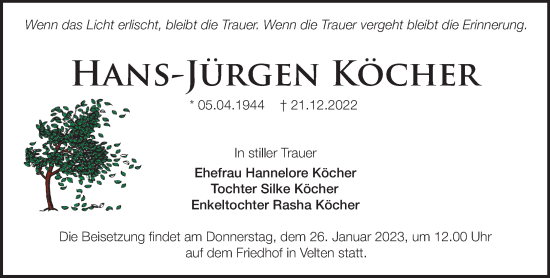 Traueranzeige von Hans-Jürgen Köcher von Märkische Oderzeitung