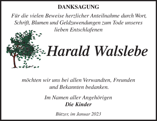 Traueranzeige von Harald Walslebe von Märkische Oderzeitung