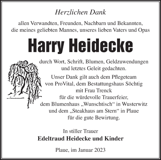 Traueranzeige von Harry Heidecke von Märkische Oderzeitung