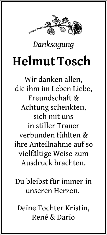 Traueranzeige von Helmut Tosch von Märkische Oderzeitung