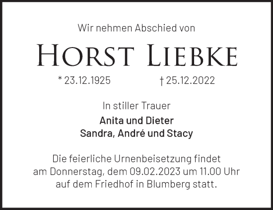 Traueranzeige von Horst Liebke von Märkische Oderzeitung