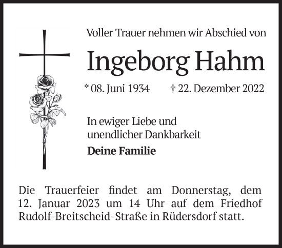 Traueranzeige von Ingeborg Hahm von Märkische Oderzeitung