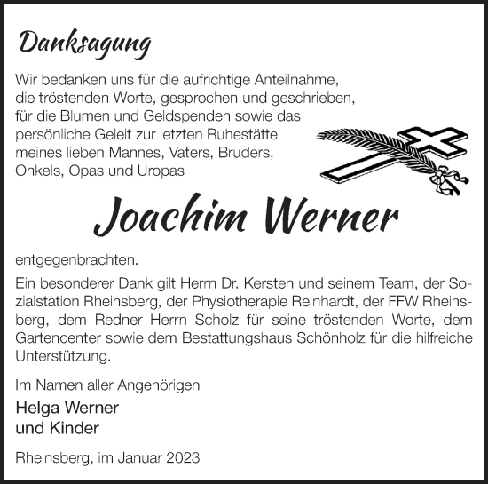 Traueranzeige von Joachim Werner von Märkische Oderzeitung